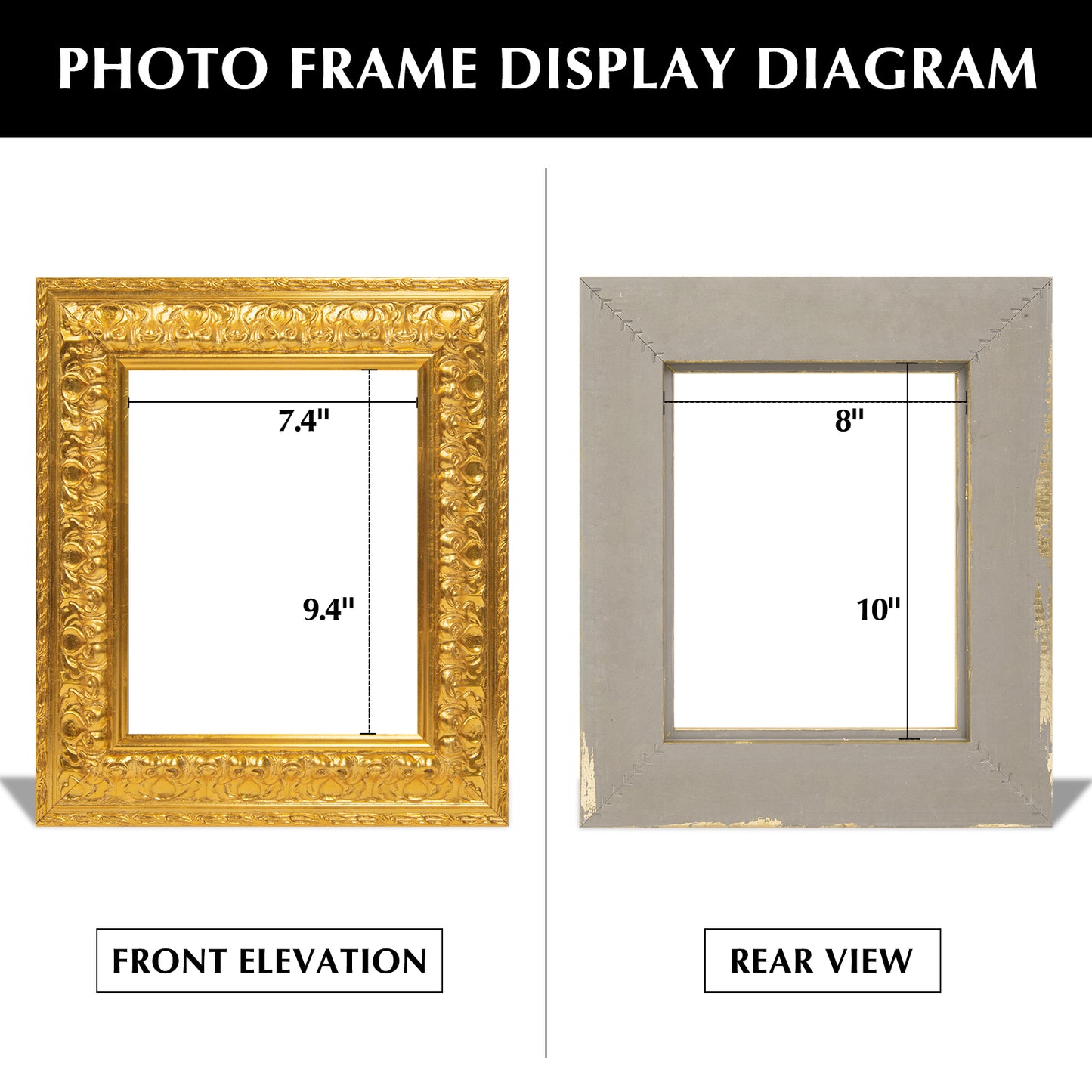 Solid Wood Frame for 8x10 Canvas Paintings, Finished Antique Ornate Patterned Gold Canvas Frames for Oil Painting Art Prints, for Home Living Room Wall Decor (Empty Frame Only, No Backboard and Glass)