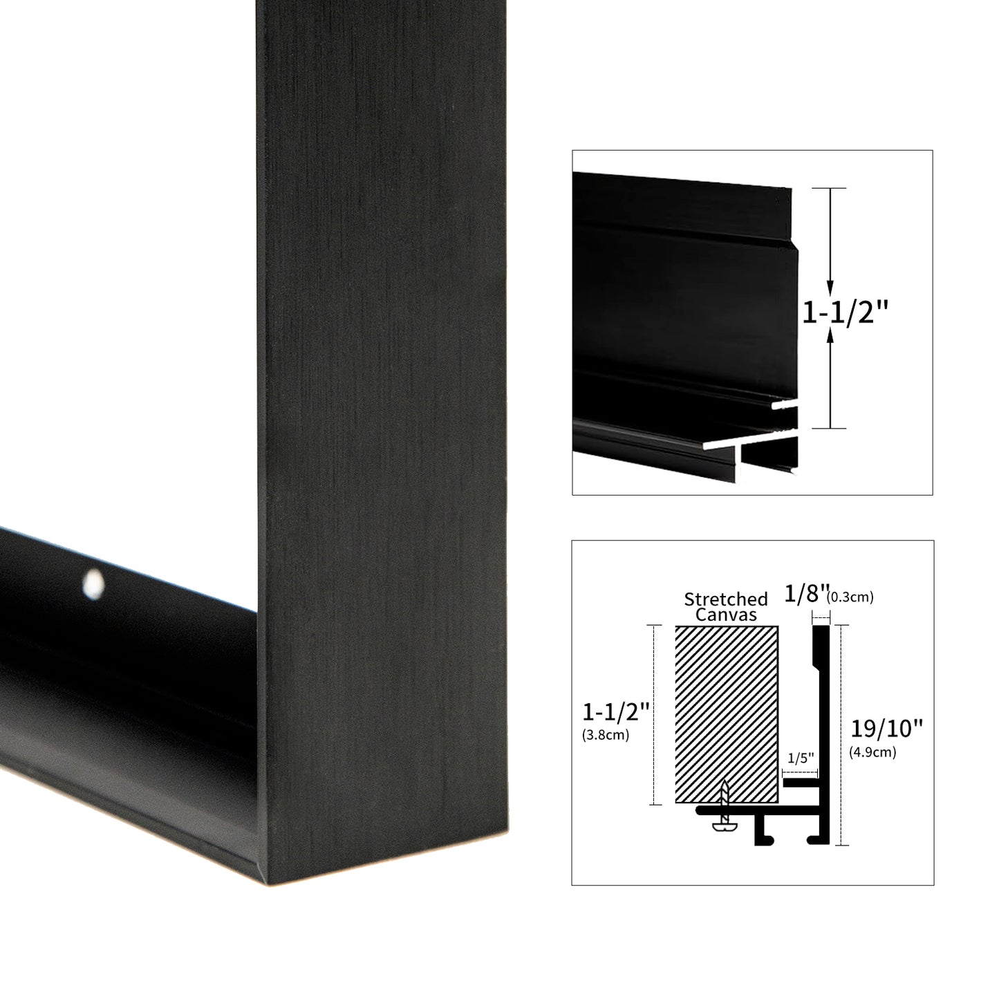 Metal Floating Picture Frame for Canvas Oil Painting, DIY Canvas Picture Frame, 1.5 Inch Depth, Floating Picture Frame for Canvas Prints Wall Art/Portrait/Landscape Living Room Bedroom Kitchen Decor (Black)