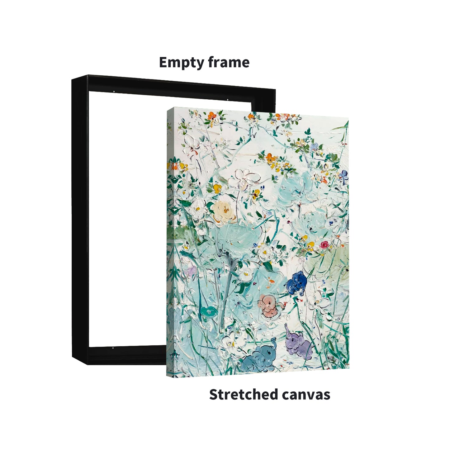 Metal Floating Picture Frame for Canvas Oil Painting, DIY Canvas Picture Frame, 1.5 Inch Depth, Floating Picture Frame for Canvas Prints Wall Art/Portrait/Landscape Living Room Bedroom Kitchen Decor (Black)