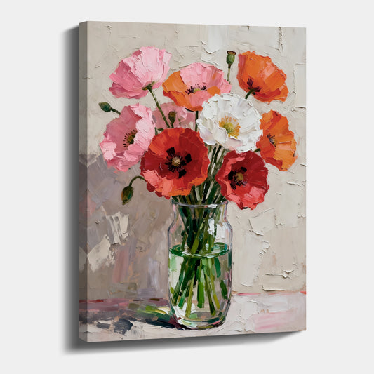 Modern Abstract Wall Art, Hand-painted Oil Painting for Living Room Home Decoration- Flowers in Vase