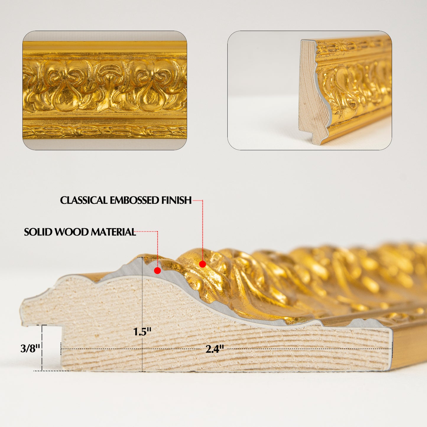 Solid Wood Frame for 8x10 Canvas Paintings, Finished Antique Ornate Patterned Gold Canvas Frames for Oil Painting Art Prints, for Home Living Room Wall Decor (Empty Frame Only, No Backboard and Glass)