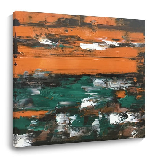 "Ink Orange Quadrant"Hand Painting
