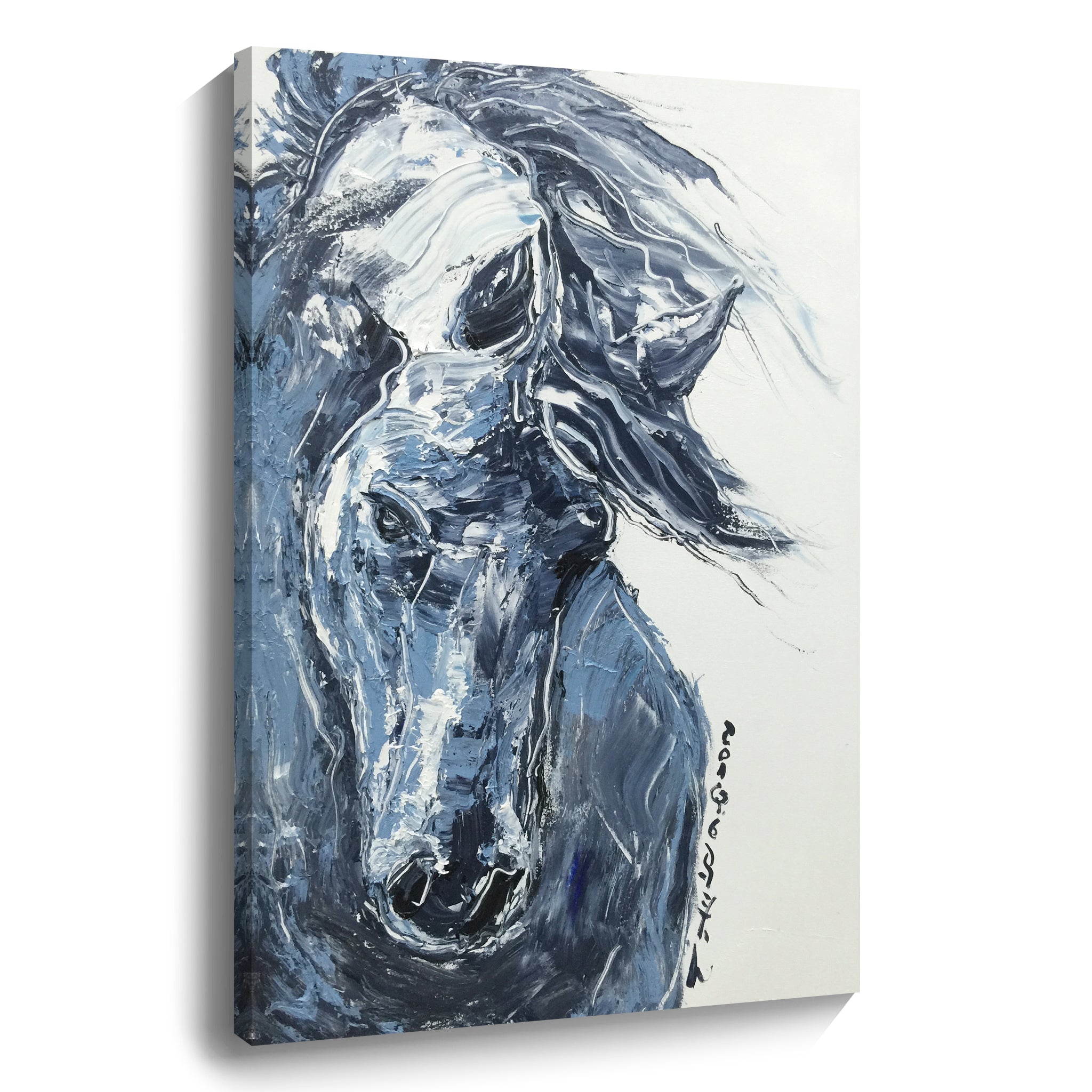 Blue steed wall art, hand-painted oil painting – ARTGOW