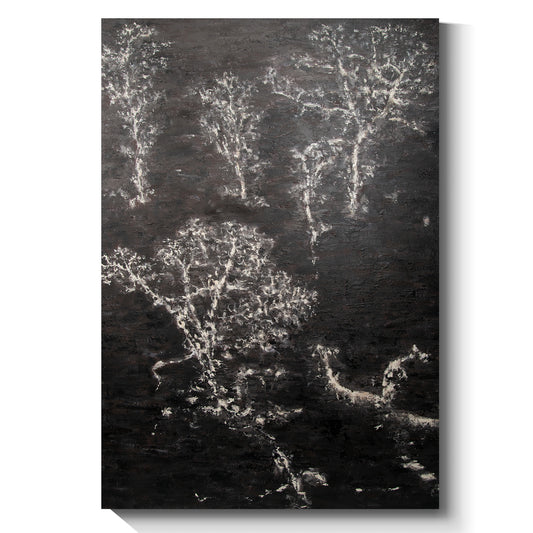 Black abstract wall art, hand-painted oil painting