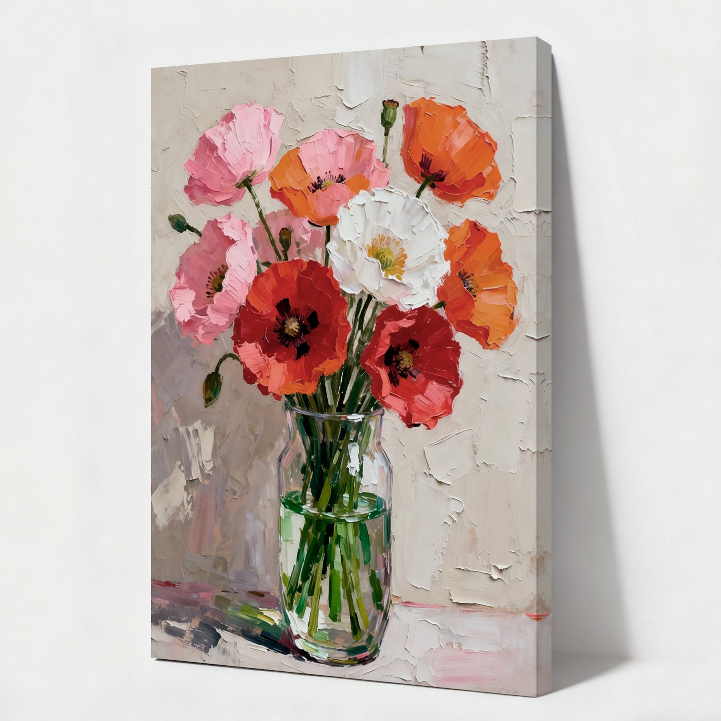 Modern Abstract Wall Art, Hand-painted Oil Painting for Living Room Home Decoration- Flowers in Vase