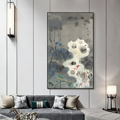 "Lake Stone Lotus Pond" framed canvas prints