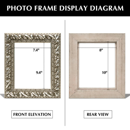 Solid Wood Frame for 8x10 Canvas Paintings, Finished Antique Ornate Retro Silver Canvas Frames for Oil Painting Art Prints, for Home Living Room Wall Decor (Empty Frame Only, No Backboard and Glass)