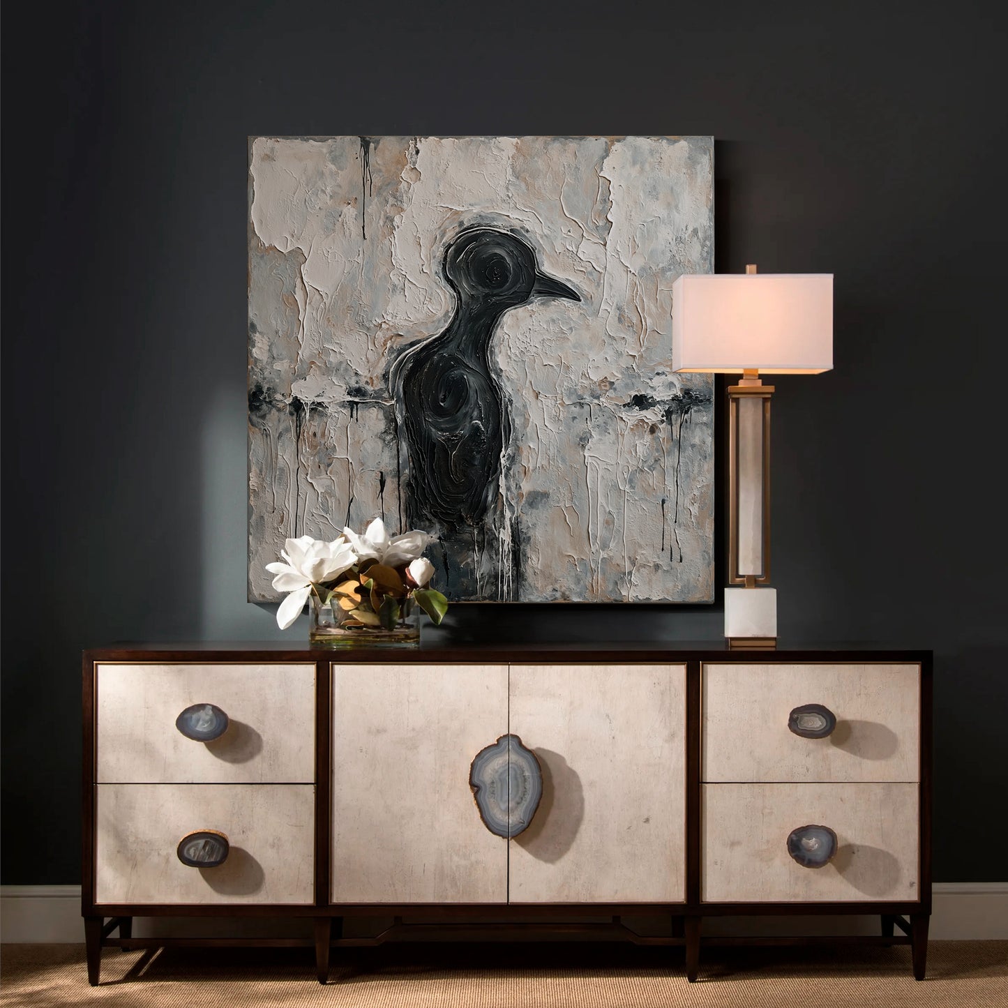 Square modern abstract wall art, hand-painted oil painting