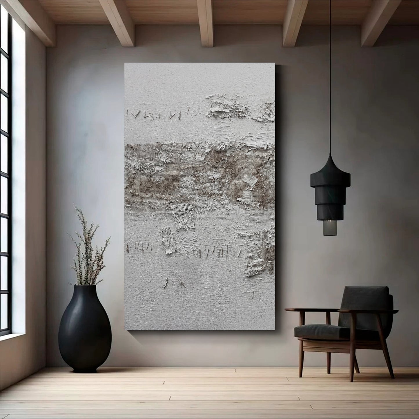 Gray+white wall art, hand-painted oil painting