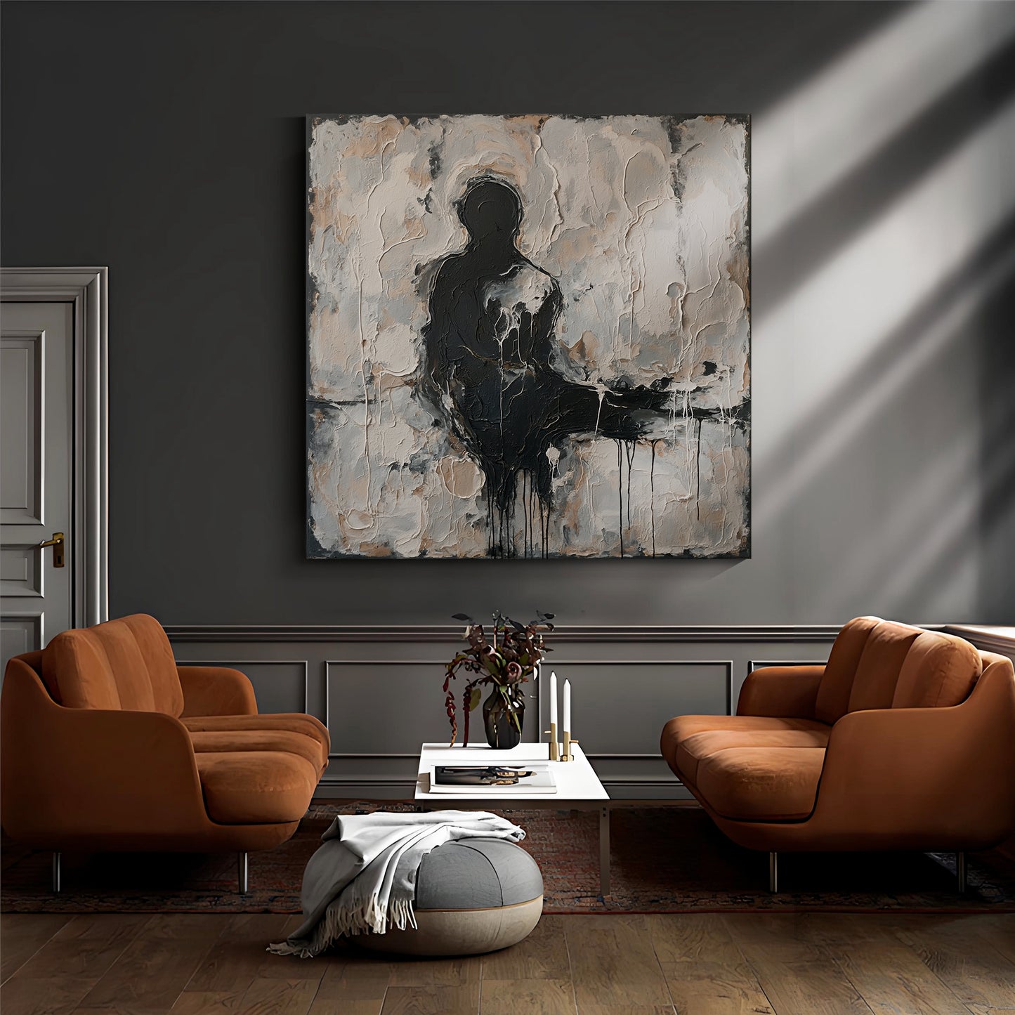 Square modern abstract wall art, hand-painted oil painting