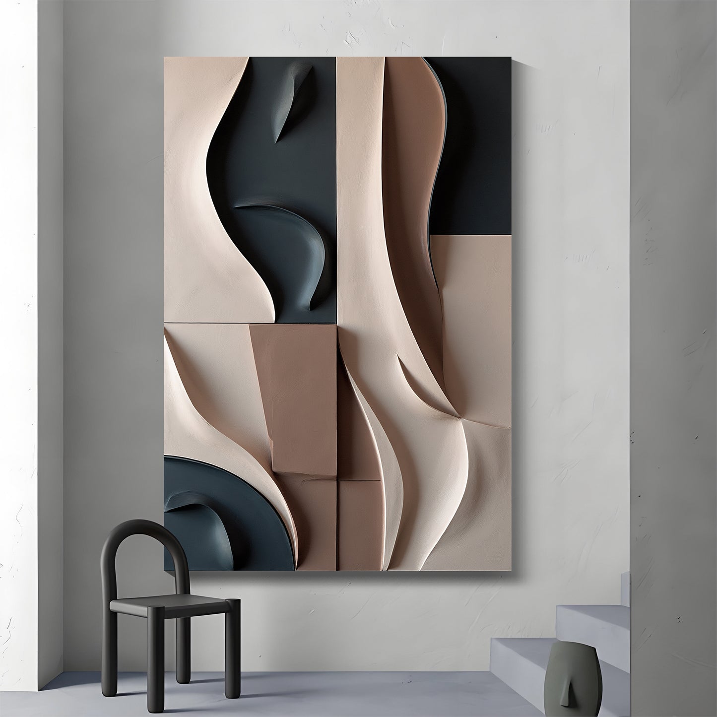 Beige and Brown dark green Wall Sculptures, 3D Wood Wall Art, Minimalist Wall Hanging Home Decor