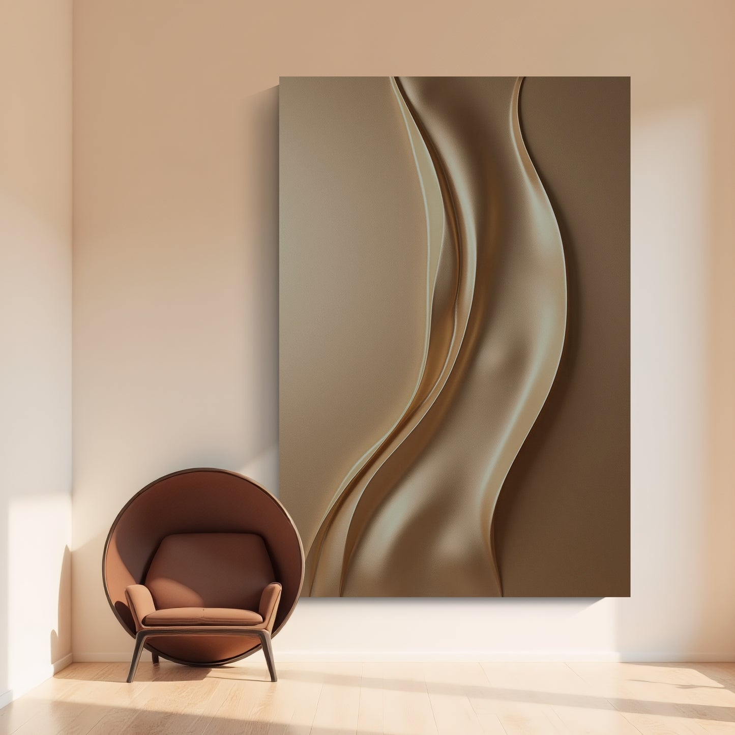 Light brown wall sculpture, 3D wooden wall art, simple wall-mounted home decoration.