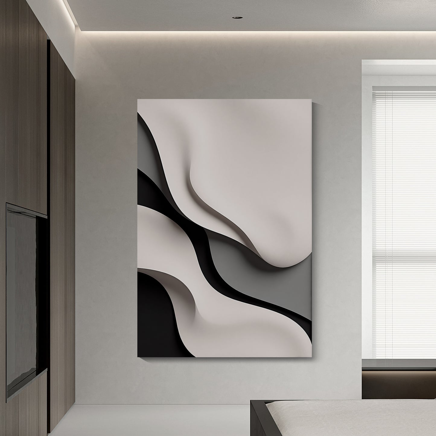 Beige and Black GreyWall Sculptures, 3D Wood Wall Art, Minimalist Wall Hanging Home Decor