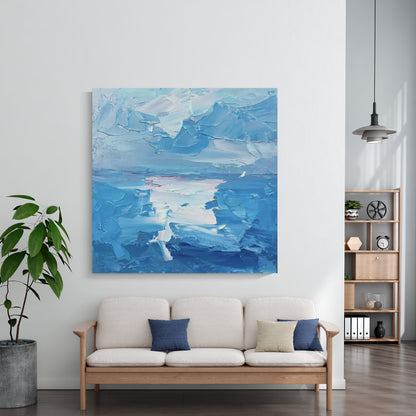 Blue hand-painted oil painting