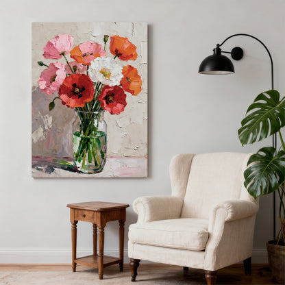 Modern Abstract Wall Art, Hand-painted Oil Painting for Living Room Home Decoration- Flowers in Vase