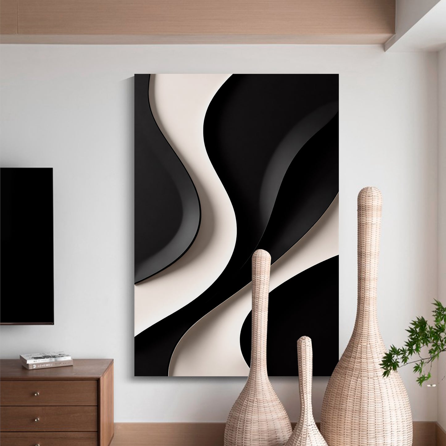 Beige and black Wall Sculptures, 3D Wood Wall Art, Minimalist Wall Hanging Home Decor
