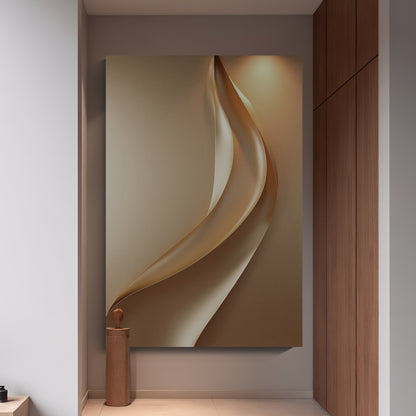 Light brown wall sculpture, 3D wooden wall art, simple wall-mounted home decoration.