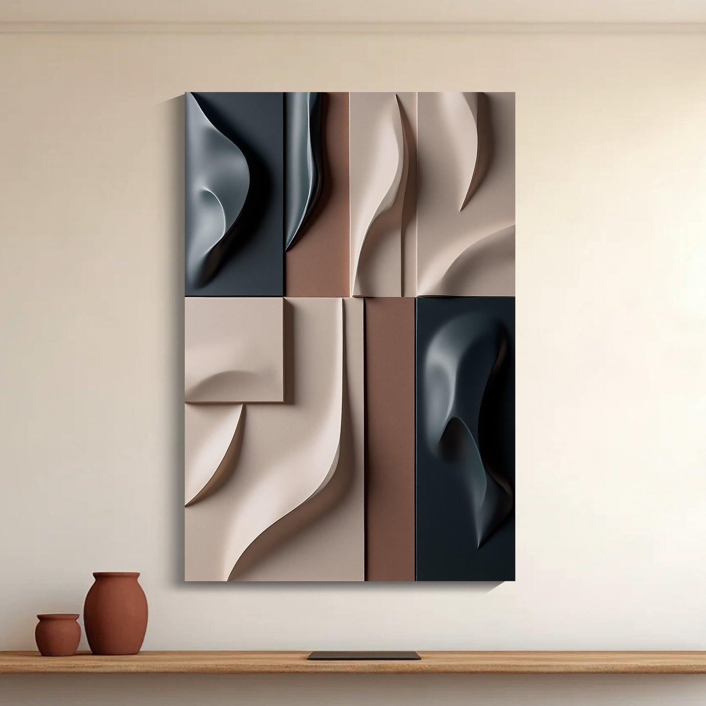 Beige and Brown dark green Wall Sculptures, 3D Wood Wall Art, Minimalist Wall Hanging Home Decor