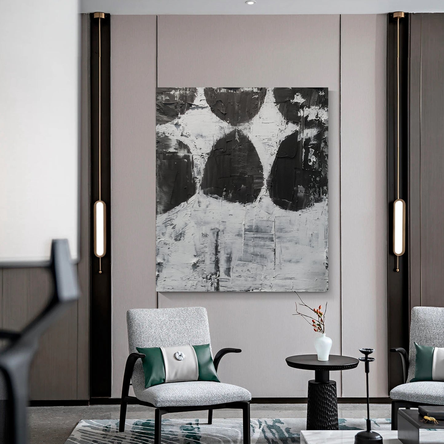Black, white and gray simple wall art, hand-painted oil painting