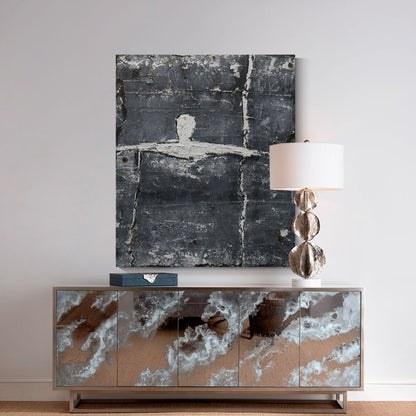 Black, white and gray simple wall art, hand-painted oil painting