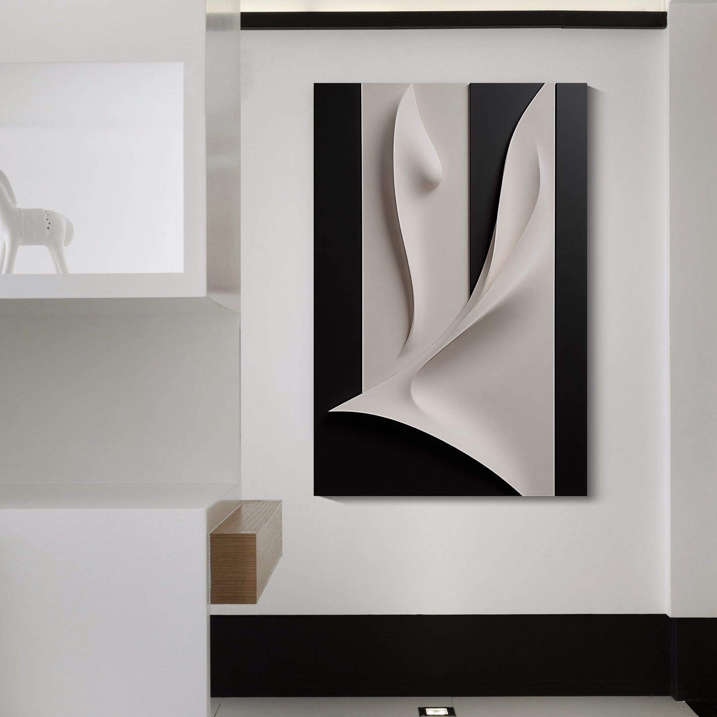 Beige and black Wall Sculptures, 3D Wood Wall Art, Minimalist Wall Hanging Home Decor