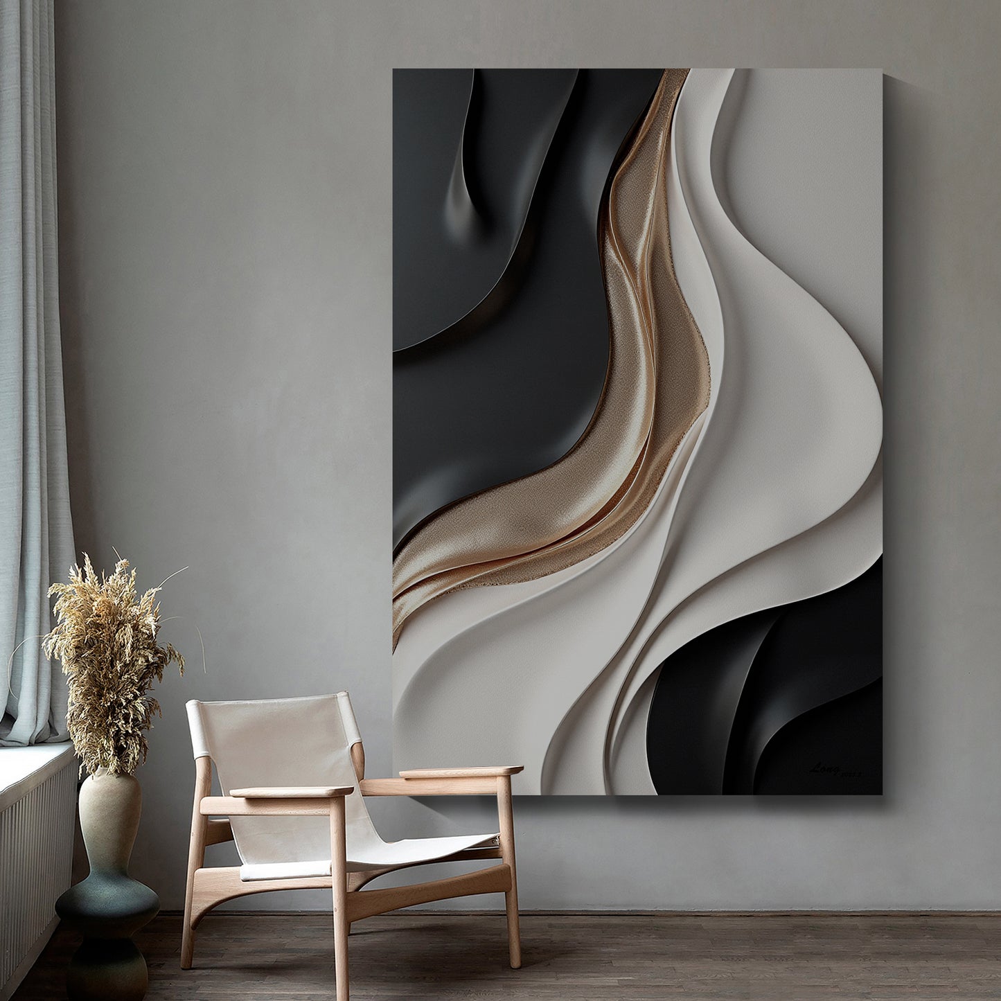 Beige, black and brown wall sculptures, 3D wooden wall art, simple wall-hung home decoration.