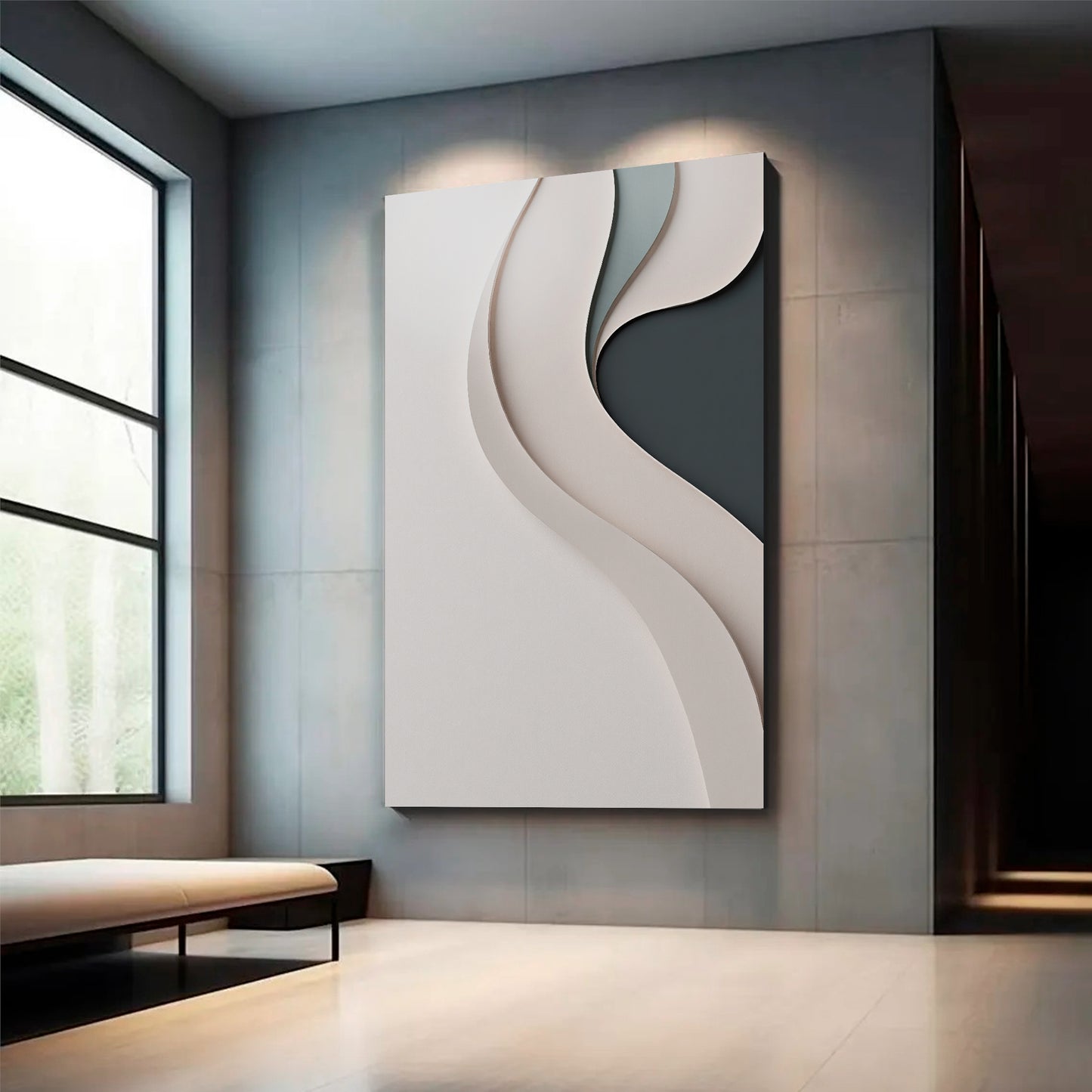 Beige, black, and dark greenWall Sculptures, 3D Wood Wall Art, Minimalist Wall Hanging Home Decor