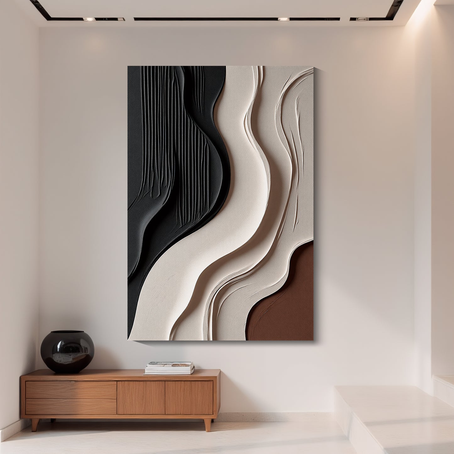 Beige and Brown Black Wall Sculptures, 3D Wood Wall Art, Minimalist Wall Hanging Home Decor