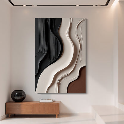 Beige and Brown Black Wall Sculptures, 3D Wood Wall Art, Minimalist Wall Hanging Home Decor
