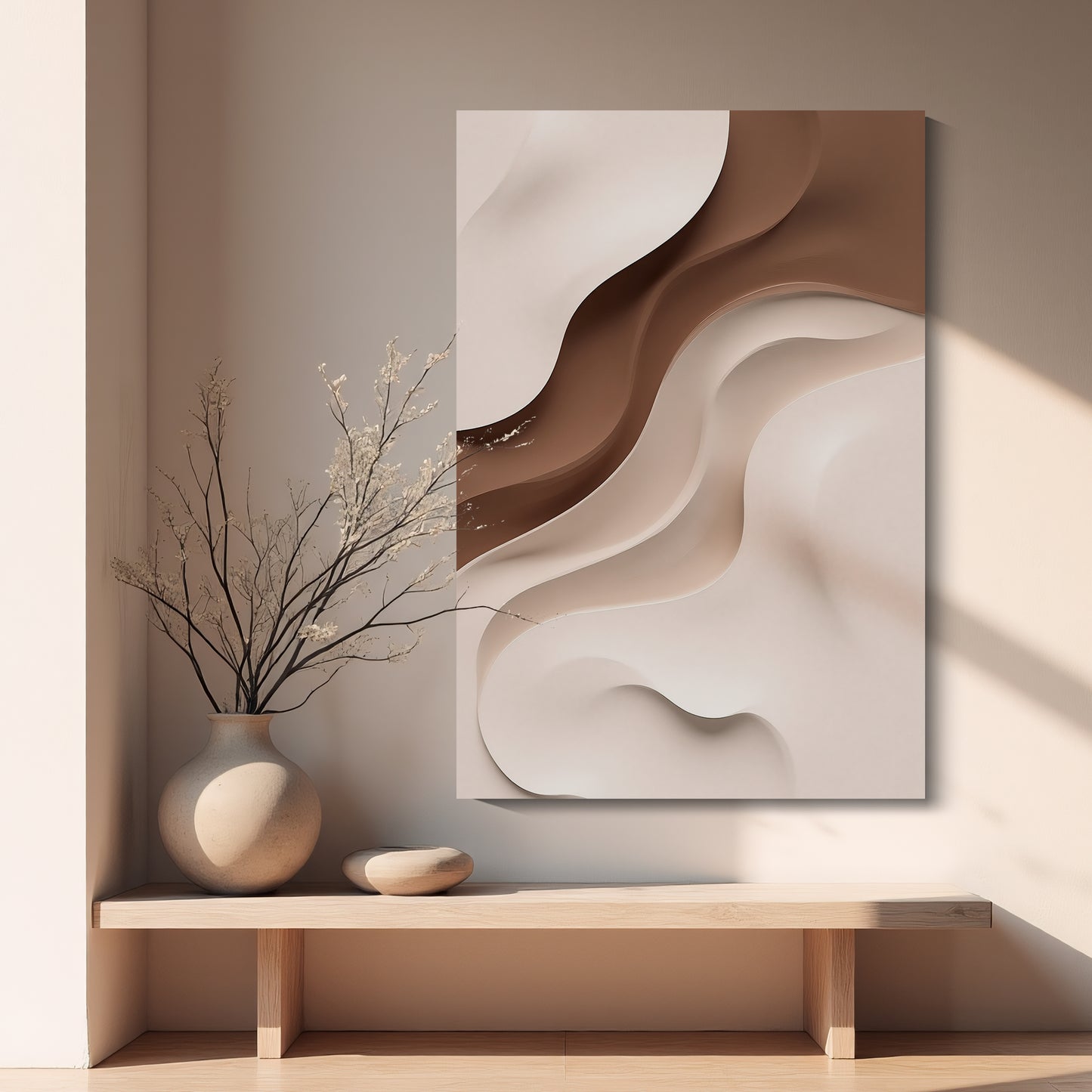 Beige and Brown Wall Sculptures, 3D Wood Wall Art, Minimalist Wall Hanging Home Decor