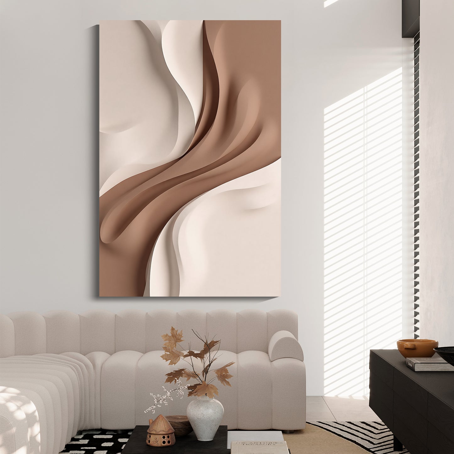 Beige and Brown Wall Sculptures, 3D Wood Wall Art, Minimalist Wall Hanging Home Decor