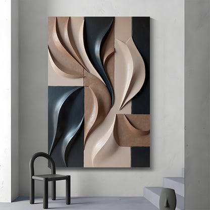 Beige and Brown dark green Wall Sculptures, 3D Wood Wall Art, Minimalist Wall Hanging Home Decor