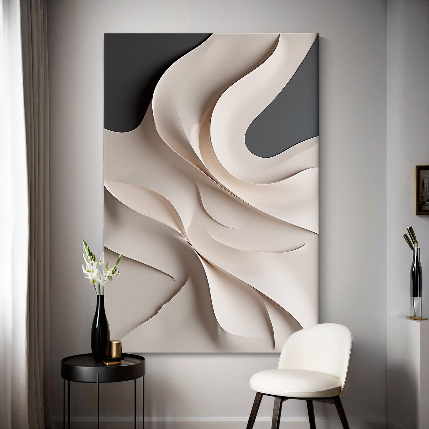 Beige and black Wall Sculptures, 3D Wood Wall Art, Minimalist Wall Hanging Home Decor