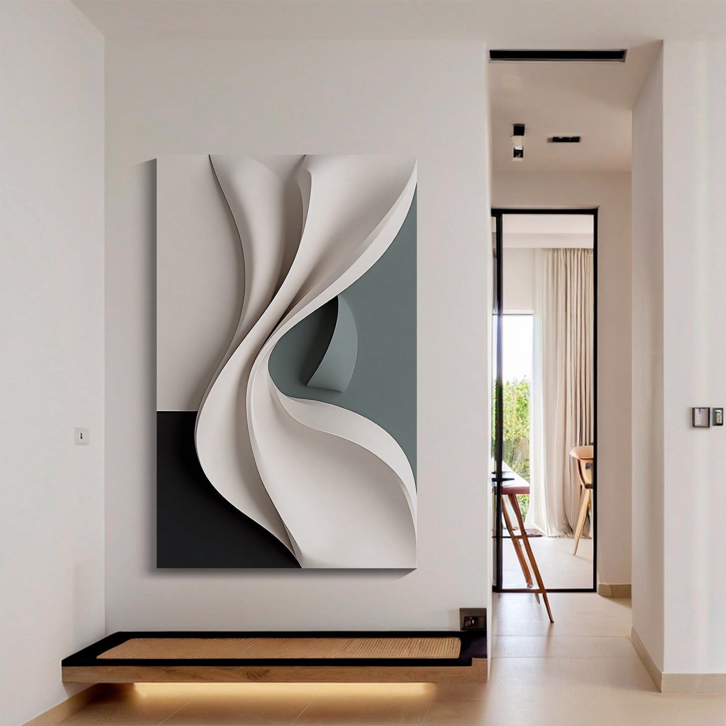 Beige, black, and dark greenWall Sculptures, 3D Wood Wall Art, Minimalist Wall Hanging Home Decor