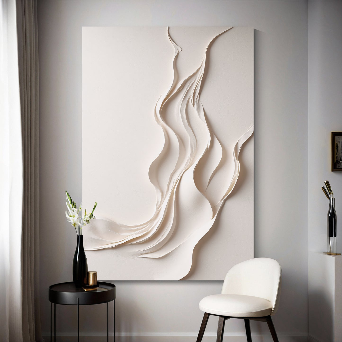 Beige Wall Sculptures, 3D Wood Wall Art, Minimalist Wall Hanging Home Decor