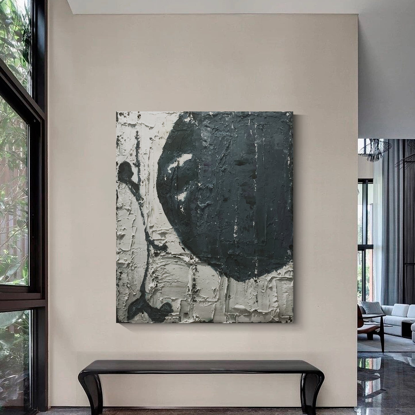 Black, white and gray simple wall art, hand-painted oil painting