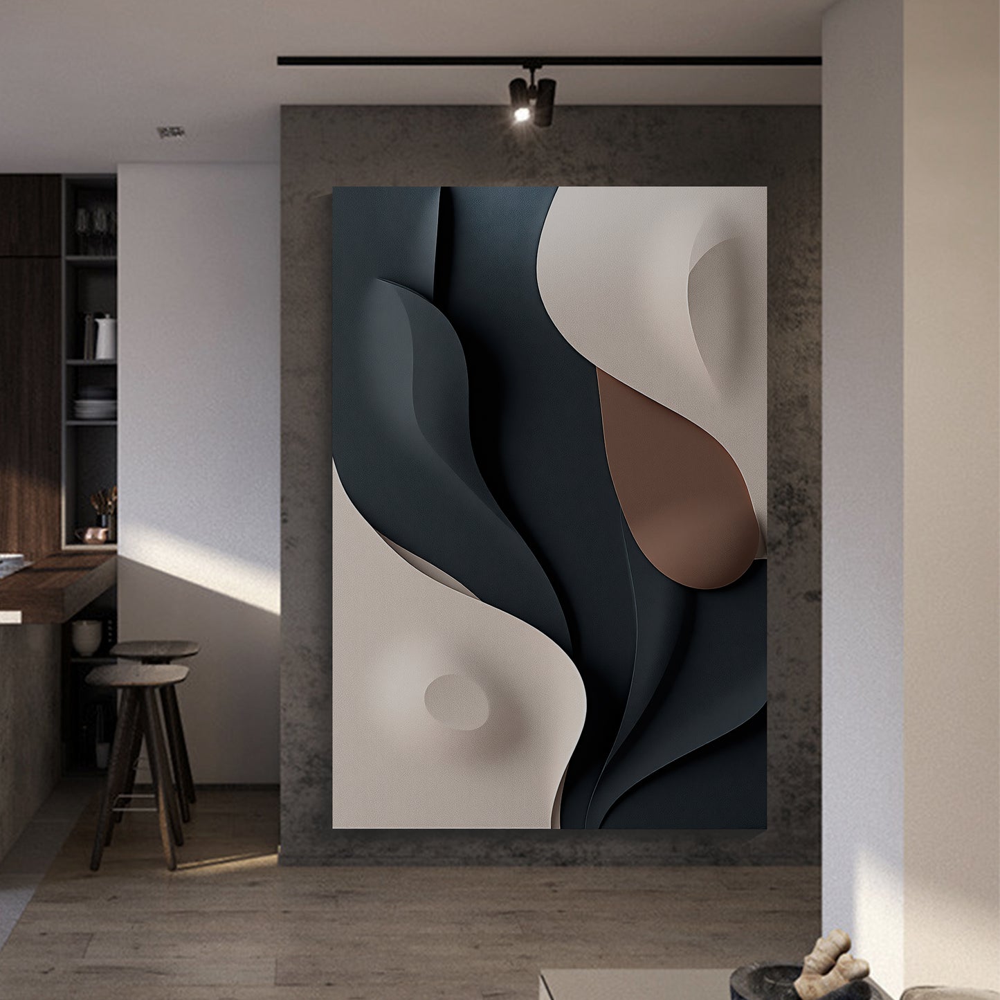 Beige and Brown Black Wall Sculptures, 3D Wood Wall Art, Minimalist Wall Hanging Home Decor