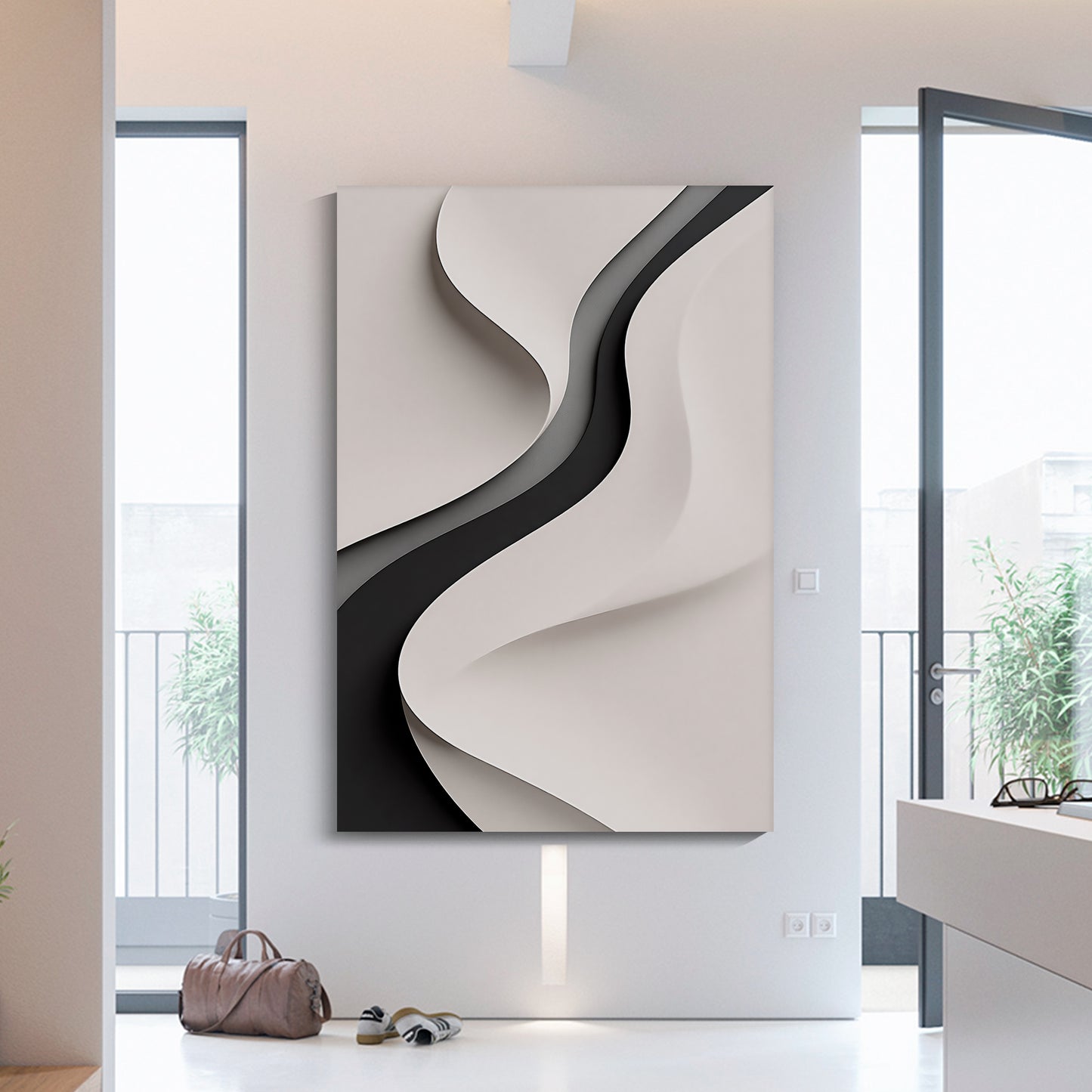 Beige and Black GreyWall Sculptures, 3D Wood Wall Art, Minimalist Wall Hanging Home Decor