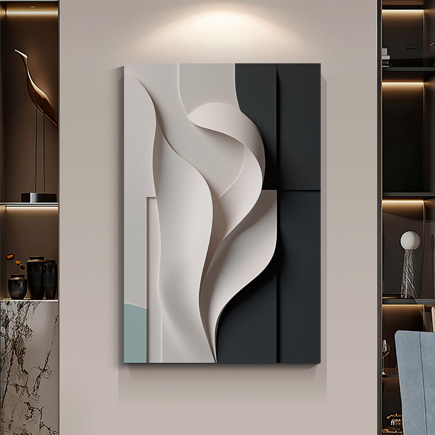 Beige, black, and dark greenWall Sculptures, 3D Wood Wall Art, Minimalist Wall Hanging Home Decor