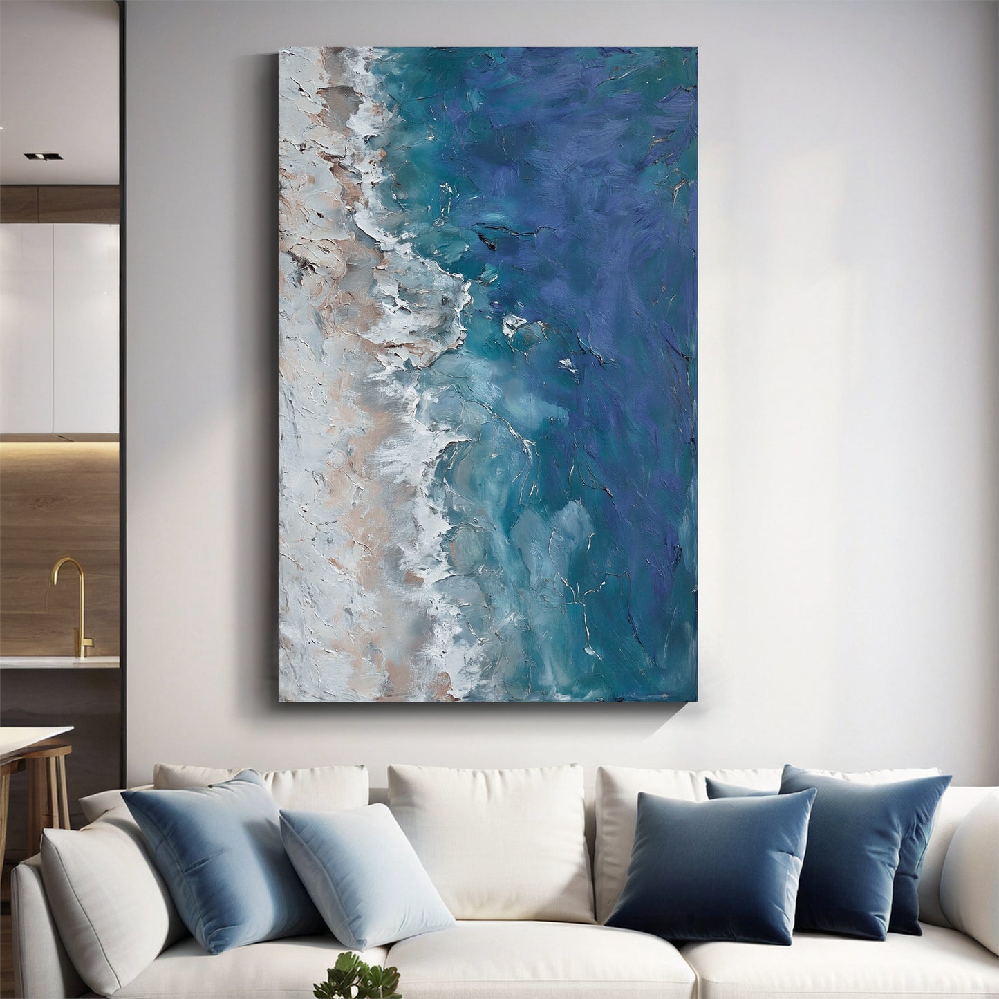 "Sea of Healing" modern abstract wall art, hand-painted oil painting.