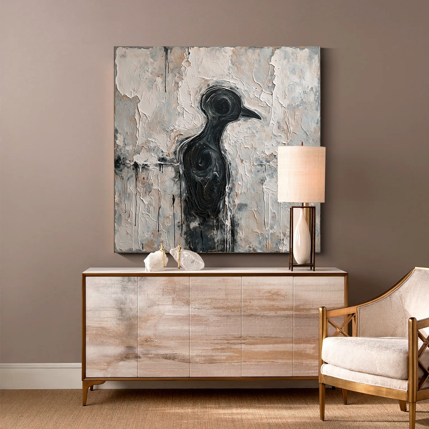 Square modern abstract wall art, hand-painted oil painting