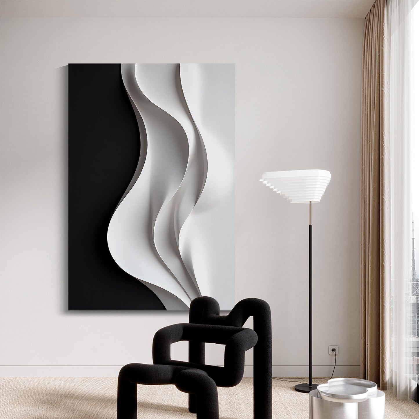 Beige and black Wall Sculptures, 3D Wood Wall Art, Minimalist Wall Hanging Home Decor