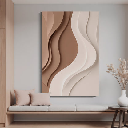 Beige and Brown Wall Sculptures, 3D Wood Wall Art, Minimalist Wall Hanging Home Decor