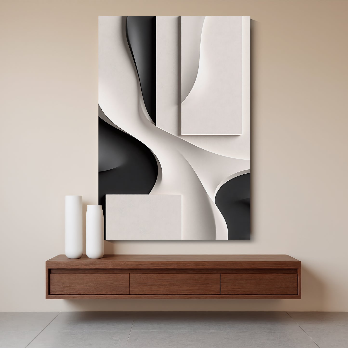 Beige and black Wall Sculptures, 3D Wood Wall Art, Minimalist Wall Hanging Home Decor