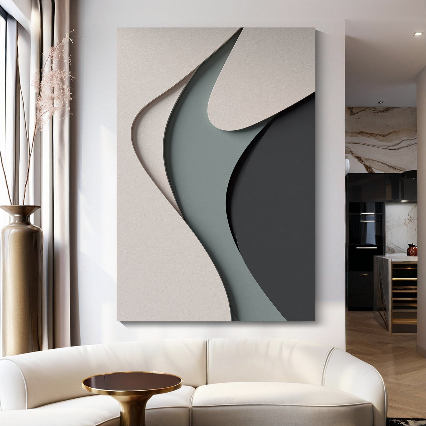 Beige, black, and dark greenWall Sculptures, 3D Wood Wall Art, Minimalist Wall Hanging Home Decor