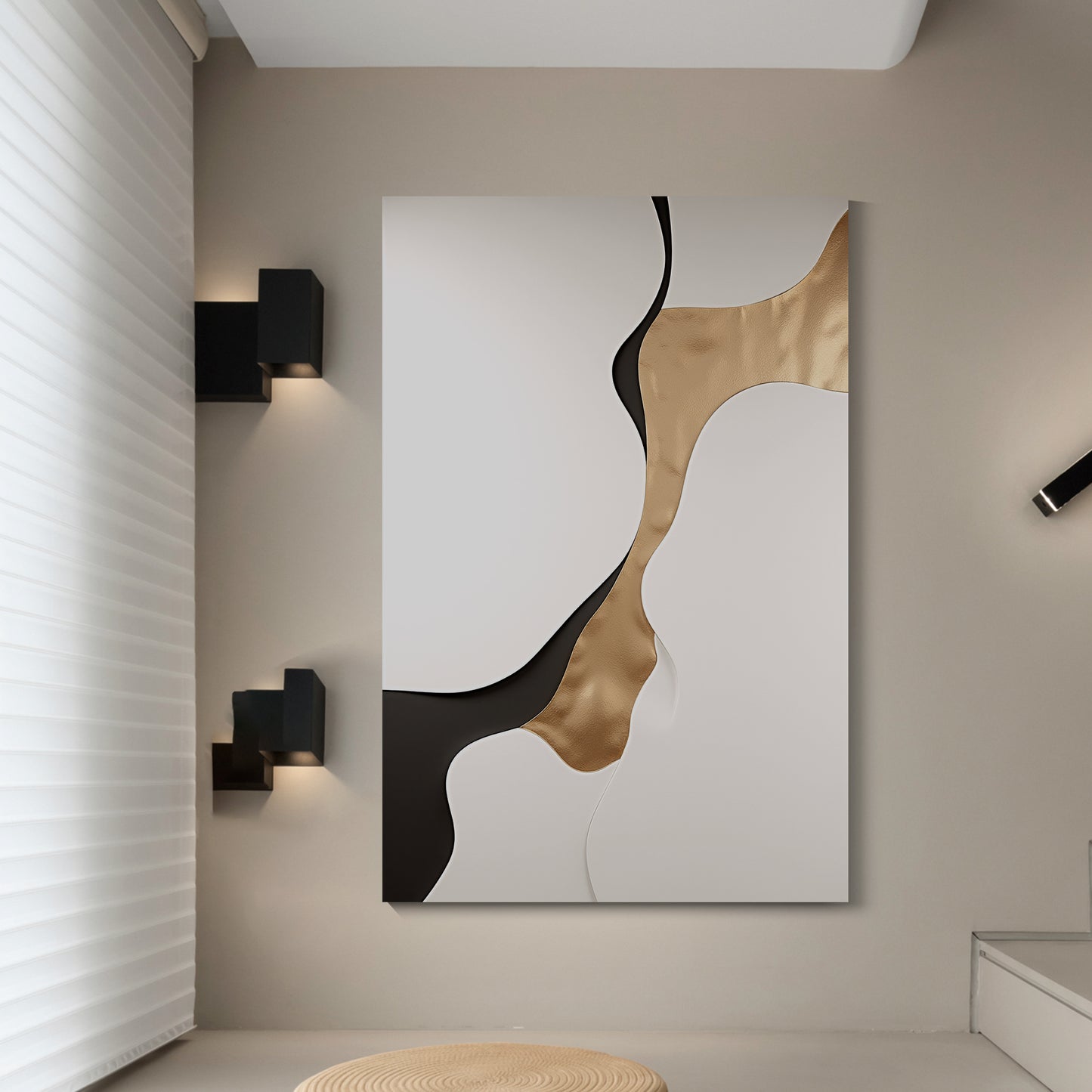 Beige and gold black Wall Sculptures, 3D Wood Wall Art, Minimalist Wall Hanging Home Decor