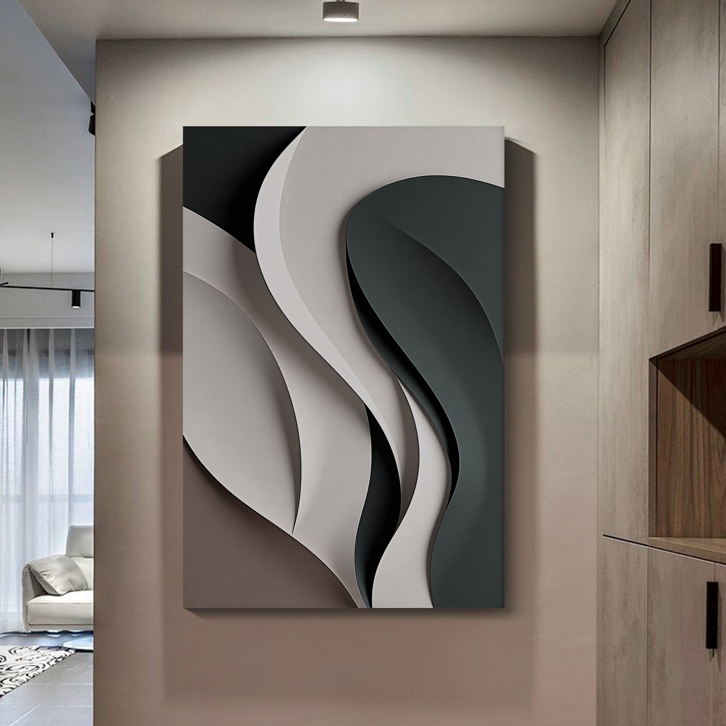 Beige and Brown Black Wall Sculptures, 3D Wood Wall Art, Minimalist Wall Hanging Home Decor