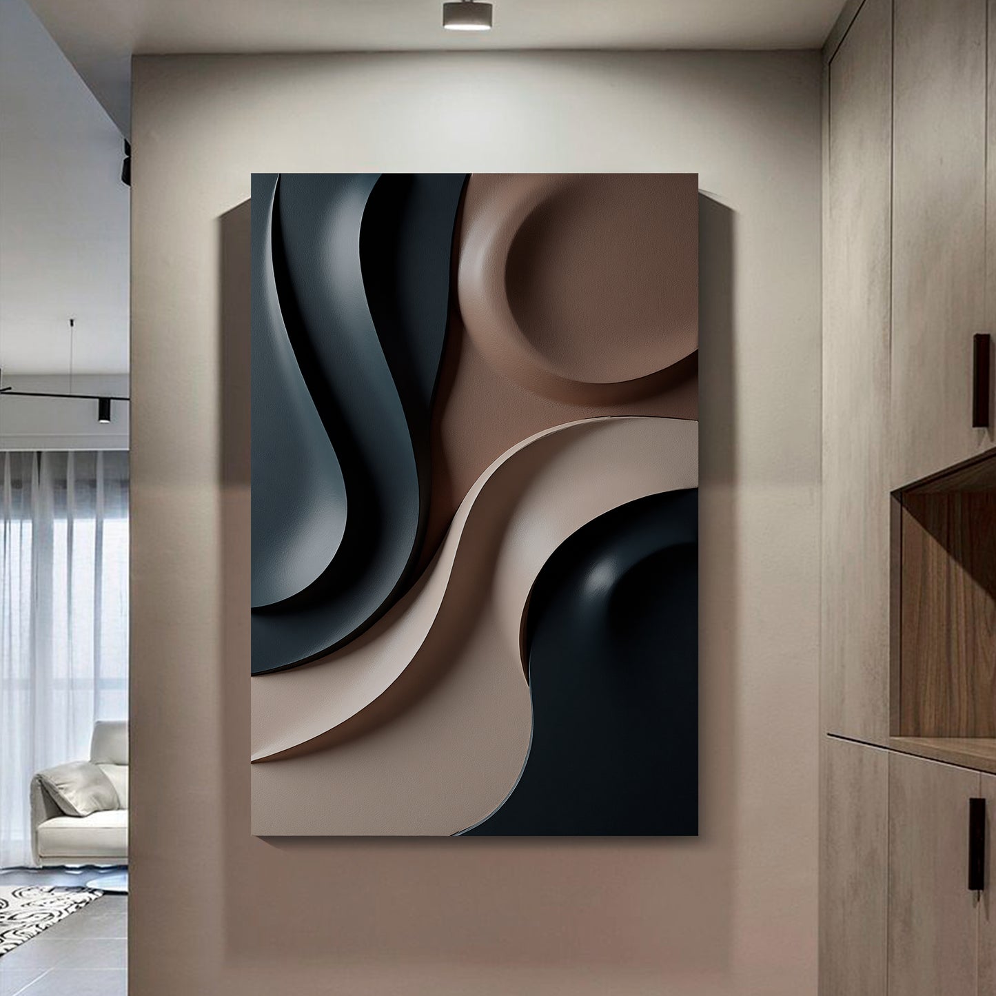 Beige and Brown dark green Wall Sculptures, 3D Wood Wall Art, Minimalist Wall Hanging Home Decor
