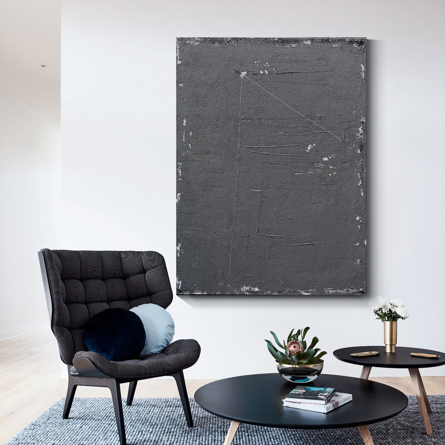 Black abstract wall art, hand-painted oil painting