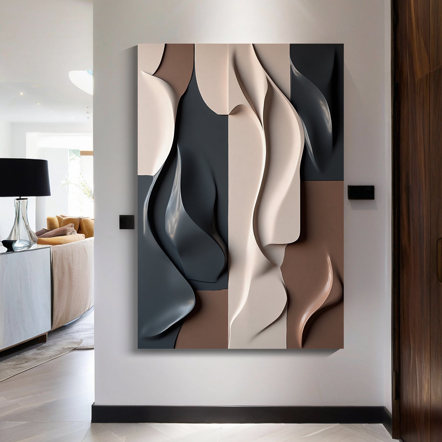 Beige and Brown dark green Wall Sculptures, 3D Wood Wall Art, Minimalist Wall Hanging Home Decor